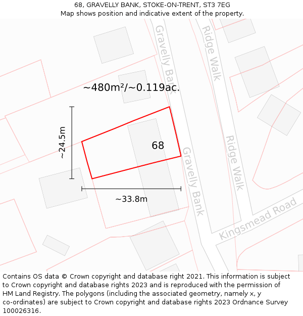 68, GRAVELLY BANK, STOKE-ON-TRENT, ST3 7EG: Plot and title map