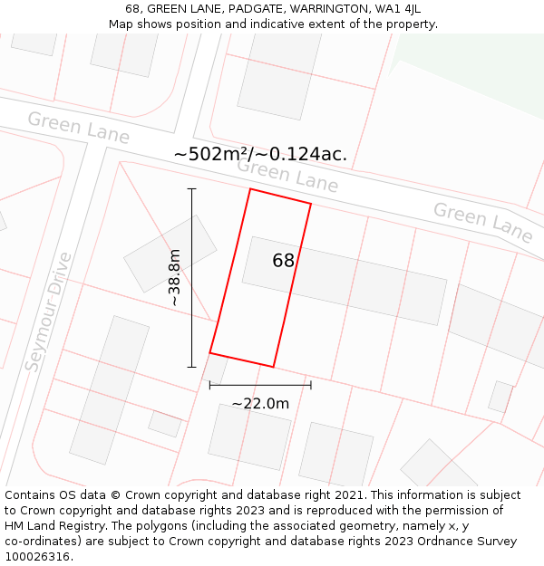 68, GREEN LANE, PADGATE, WARRINGTON, WA1 4JL: Plot and title map