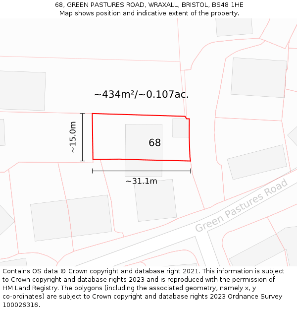 68, GREEN PASTURES ROAD, WRAXALL, BRISTOL, BS48 1HE: Plot and title map