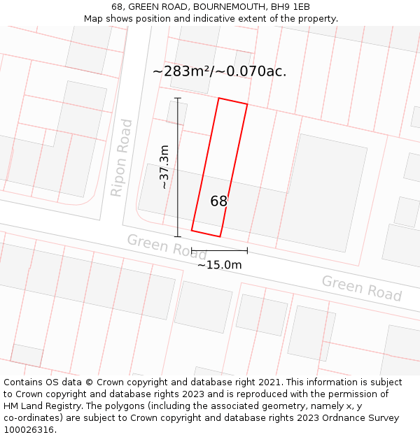 68, GREEN ROAD, BOURNEMOUTH, BH9 1EB: Plot and title map