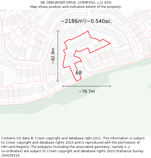 68, GRENADIER DRIVE, LIVERPOOL, L12 4ZN: Plot and title map