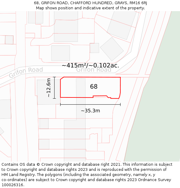 68, GRIFON ROAD, CHAFFORD HUNDRED, GRAYS, RM16 6RJ: Plot and title map