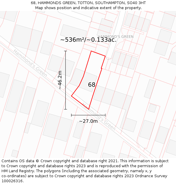 68, HAMMONDS GREEN, TOTTON, SOUTHAMPTON, SO40 3HT: Plot and title map