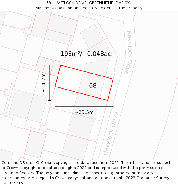 68, HAVELOCK DRIVE, GREENHITHE, DA9 9XU: Plot and title map