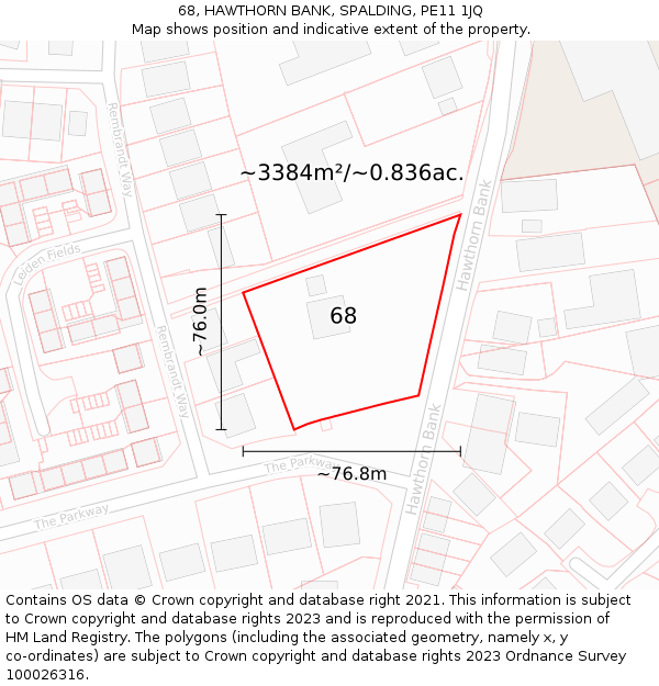 68, HAWTHORN BANK, SPALDING, PE11 1JQ: Plot and title map