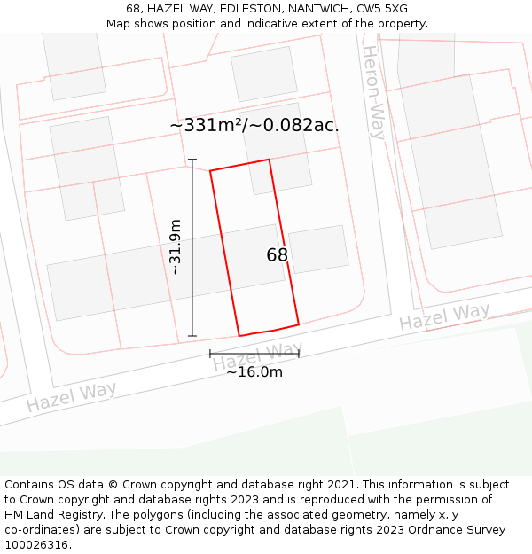 68, HAZEL WAY, EDLESTON, NANTWICH, CW5 5XG: Plot and title map