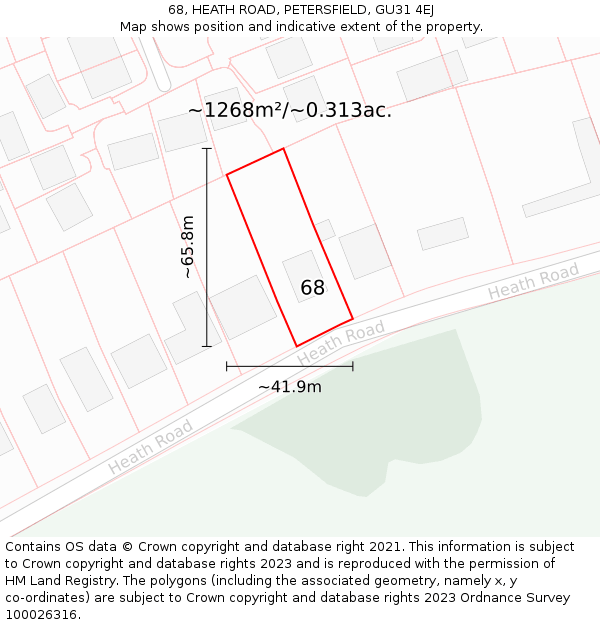 68, HEATH ROAD, PETERSFIELD, GU31 4EJ: Plot and title map