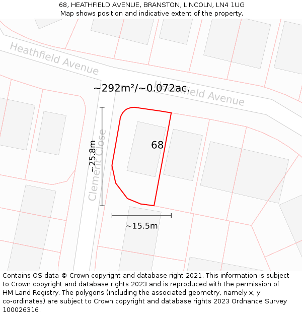 68, HEATHFIELD AVENUE, BRANSTON, LINCOLN, LN4 1UG: Plot and title map