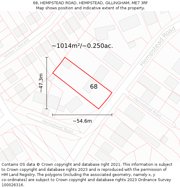 68, HEMPSTEAD ROAD, HEMPSTEAD, GILLINGHAM, ME7 3RF: Plot and title map