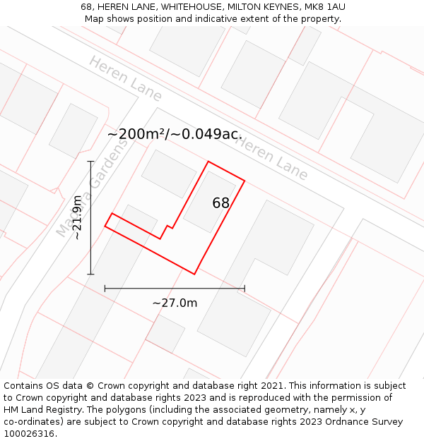 68, HEREN LANE, WHITEHOUSE, MILTON KEYNES, MK8 1AU: Plot and title map