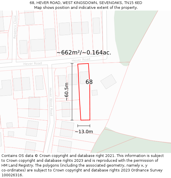 68, HEVER ROAD, WEST KINGSDOWN, SEVENOAKS, TN15 6ED: Plot and title map