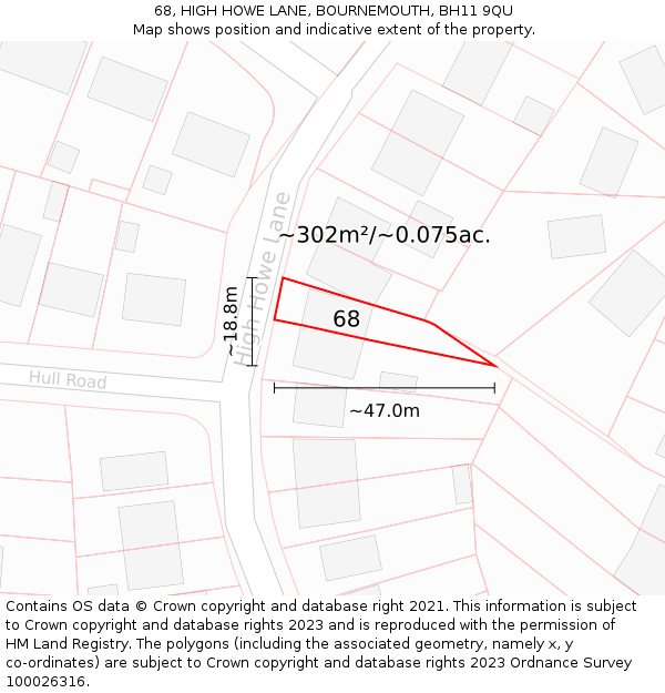 68, HIGH HOWE LANE, BOURNEMOUTH, BH11 9QU: Plot and title map