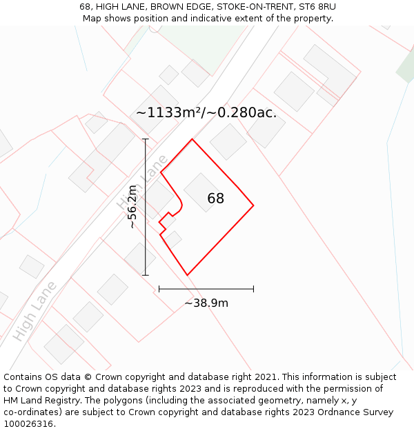 68, HIGH LANE, BROWN EDGE, STOKE-ON-TRENT, ST6 8RU: Plot and title map