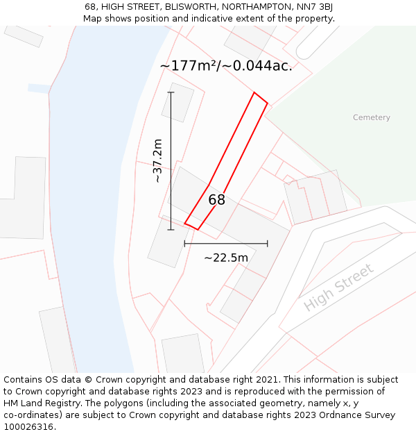 68, HIGH STREET, BLISWORTH, NORTHAMPTON, NN7 3BJ: Plot and title map