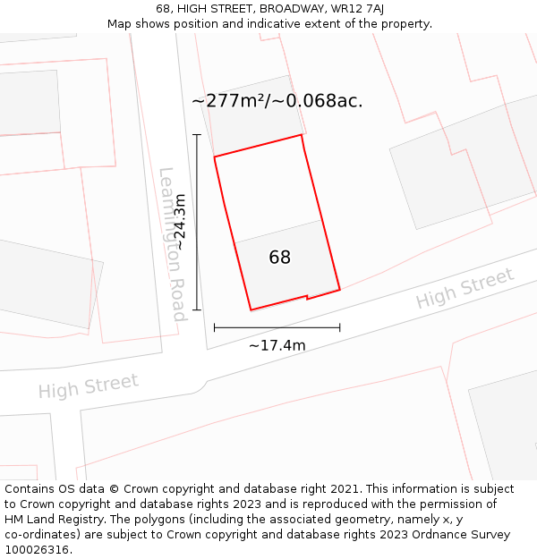 68, HIGH STREET, BROADWAY, WR12 7AJ: Plot and title map