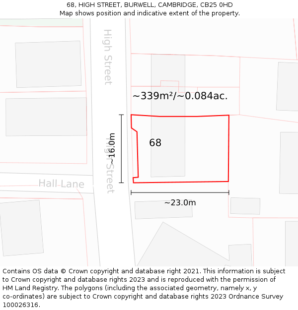 68, HIGH STREET, BURWELL, CAMBRIDGE, CB25 0HD: Plot and title map