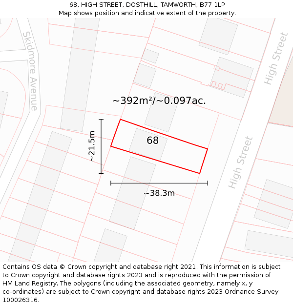 68, HIGH STREET, DOSTHILL, TAMWORTH, B77 1LP: Plot and title map