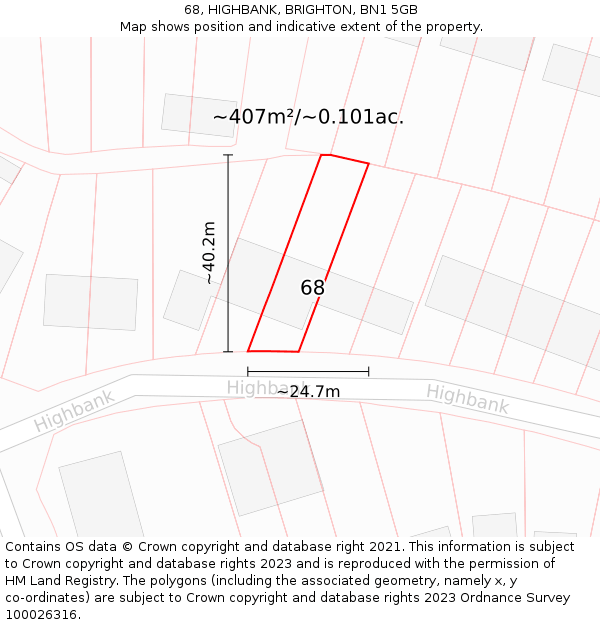 68, HIGHBANK, BRIGHTON, BN1 5GB: Plot and title map