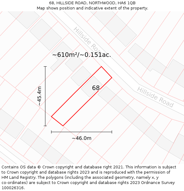 68, HILLSIDE ROAD, NORTHWOOD, HA6 1QB: Plot and title map