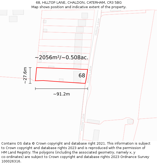 68, HILLTOP LANE, CHALDON, CATERHAM, CR3 5BG: Plot and title map