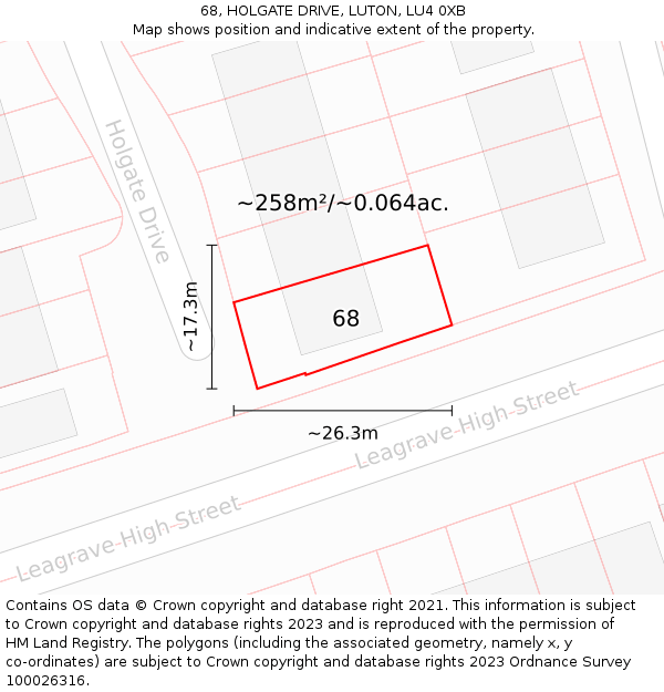 68, HOLGATE DRIVE, LUTON, LU4 0XB: Plot and title map