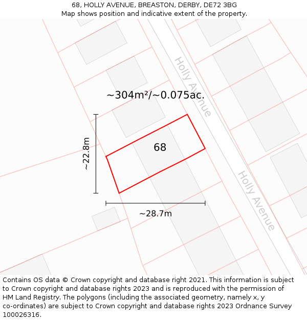 68, HOLLY AVENUE, BREASTON, DERBY, DE72 3BG: Plot and title map