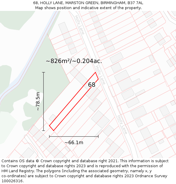 68, HOLLY LANE, MARSTON GREEN, BIRMINGHAM, B37 7AL: Plot and title map