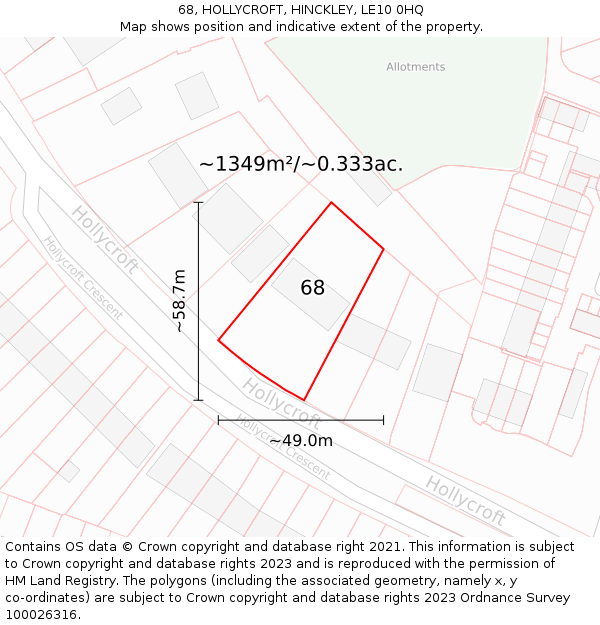 68, HOLLYCROFT, HINCKLEY, LE10 0HQ: Plot and title map