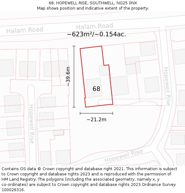 68, HOPEWELL RISE, SOUTHWELL, NG25 0NX: Plot and title map