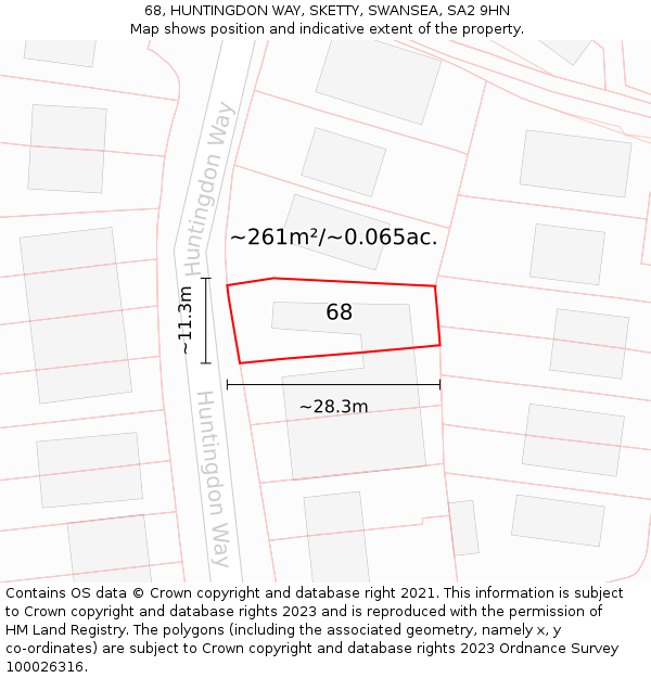 68, HUNTINGDON WAY, SKETTY, SWANSEA, SA2 9HN: Plot and title map