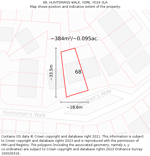 68, HUNTSMANS WALK, YORK, YO24 3LA: Plot and title map