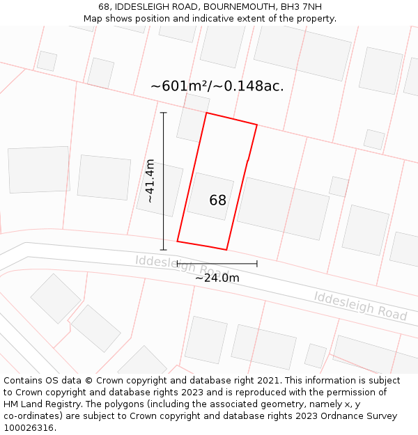 68, IDDESLEIGH ROAD, BOURNEMOUTH, BH3 7NH: Plot and title map