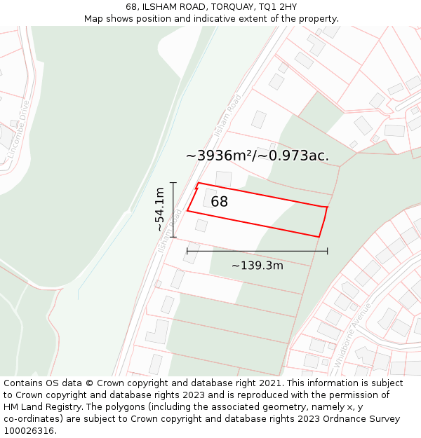 68, ILSHAM ROAD, TORQUAY, TQ1 2HY: Plot and title map