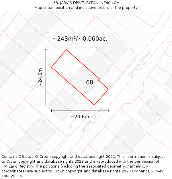 68, JARVIS DRIVE, RYTON, NE40 4QA: Plot and title map