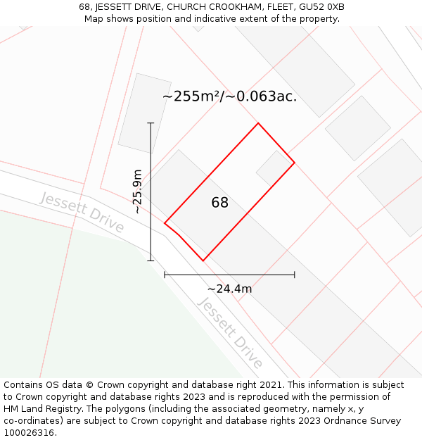 68, JESSETT DRIVE, CHURCH CROOKHAM, FLEET, GU52 0XB: Plot and title map