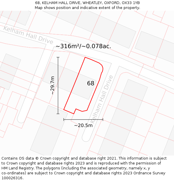 68, KELHAM HALL DRIVE, WHEATLEY, OXFORD, OX33 1YB: Plot and title map