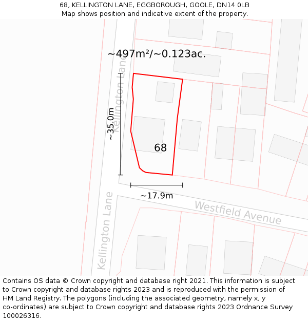 68, KELLINGTON LANE, EGGBOROUGH, GOOLE, DN14 0LB: Plot and title map