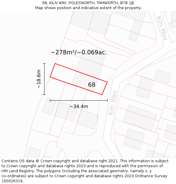 68, KILN WAY, POLESWORTH, TAMWORTH, B78 1JE: Plot and title map