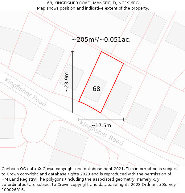 68, KINGFISHER ROAD, MANSFIELD, NG19 6EG: Plot and title map