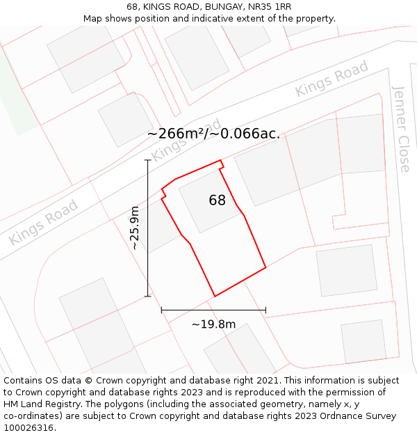 68, KINGS ROAD, BUNGAY, NR35 1RR: Plot and title map