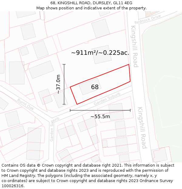 68, KINGSHILL ROAD, DURSLEY, GL11 4EG: Plot and title map