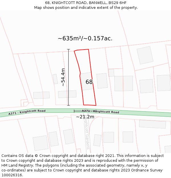 68, KNIGHTCOTT ROAD, BANWELL, BS29 6HF: Plot and title map