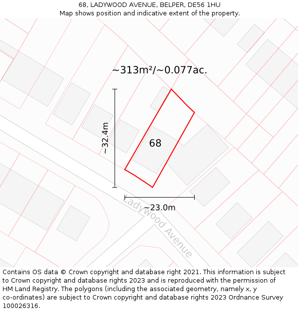 68, LADYWOOD AVENUE, BELPER, DE56 1HU: Plot and title map