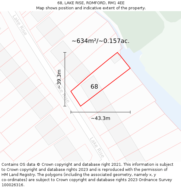 68, LAKE RISE, ROMFORD, RM1 4EE: Plot and title map