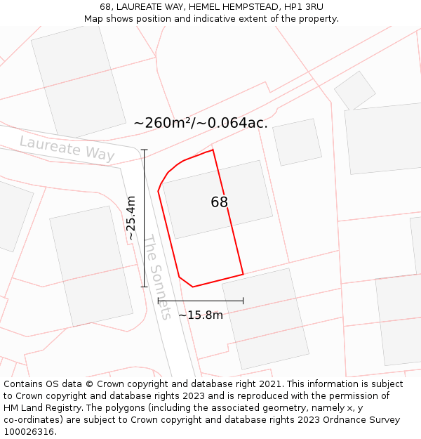 68, LAUREATE WAY, HEMEL HEMPSTEAD, HP1 3RU: Plot and title map