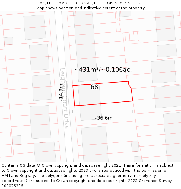 68, LEIGHAM COURT DRIVE, LEIGH-ON-SEA, SS9 1PU: Plot and title map