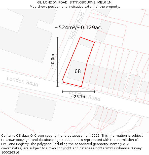68, LONDON ROAD, SITTINGBOURNE, ME10 1NJ: Plot and title map