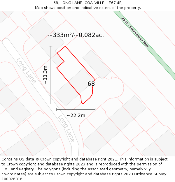 68, LONG LANE, COALVILLE, LE67 4EJ: Plot and title map