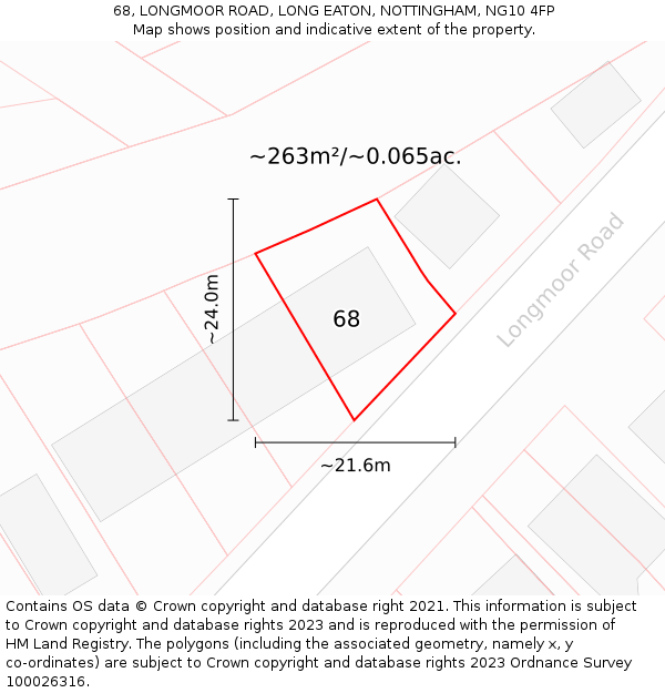 68, LONGMOOR ROAD, LONG EATON, NOTTINGHAM, NG10 4FP: Plot and title map
