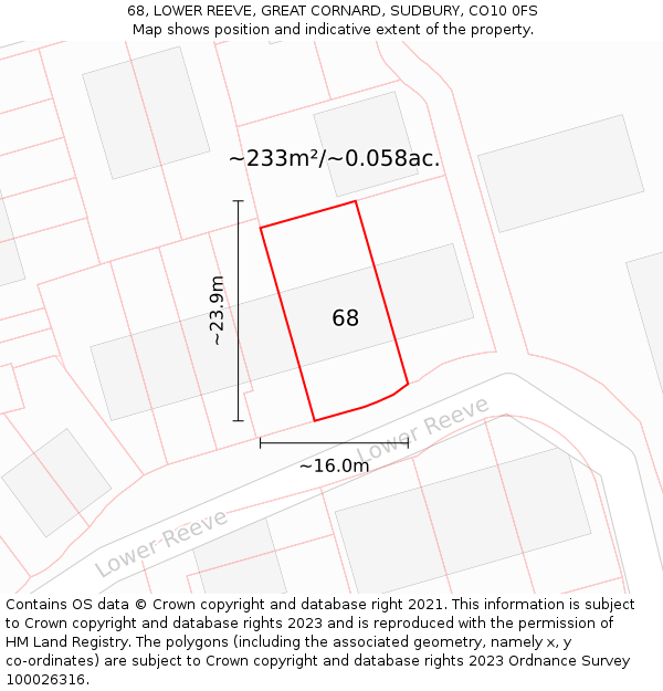 68, LOWER REEVE, GREAT CORNARD, SUDBURY, CO10 0FS: Plot and title map